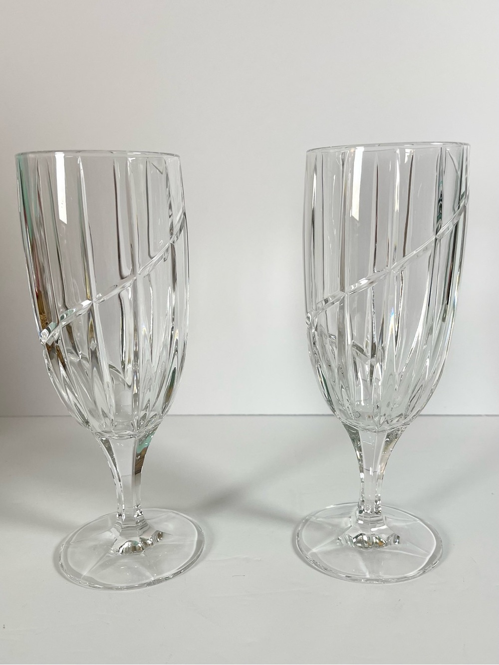 Set of 2 Mikasa Uptown Crystal Iced Tea Goblets 8 3/8” Clear Water Wine Glasses